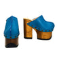 Sol Caleyo blue clogs front view showing rounded toe design