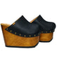 Black platform clog vintage style 70s. Super high wooden wedge, closed leather clogs, vintage style wooden wedge. Sizes 34 to 47. High quality leather shoes handmade by Sol Caleyo.