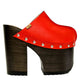 Red leather clog with super high wooden heel in vintage 70s style. Leather clog with platform and super high heel made in wood. Sizes 34 to 47. High quality leather shoes handmade by Sol Caleyo.