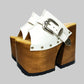 Individually handcrafted White Western Sandals showing the 17cm hand-carved wooden platform and ornate silver buckle on a white background.