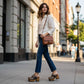 Handmade snake print and distressed brown leather mule clogs with antique-gold buckle, studs and 9 cm wooden heel by Sol Caleyo.