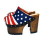 Sol Caleyo Handmade American Clogs - USA Flag Leather Platform Wooden Shoe