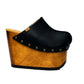 Black platform clog vintage style 70s. Super high wooden wedge, closed leather clogs, vintage style wooden wedge. Sizes 34 to 47. High quality leather shoes handmade by Sol Caleyo.