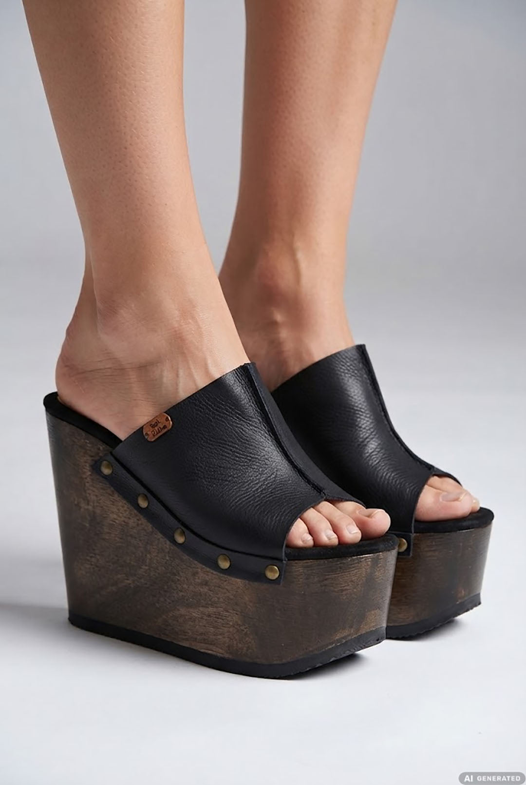 Vintage 70s-style black leather clogs with super high wooden wedge heels. Handmade to order.
Available in sizes 34 to 47.
An exclusive design by Sol Caleyo, created for those who value craftsmanship, comfort, and authentic style.