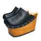 Black platform clog vintage style 70s. Super high wooden wedge, closed leather clogs, vintage style wooden wedge. Sizes 34 to 47. High quality leather shoes handmade by Sol Caleyo.