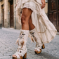 Handmade white suede platform boots with buffalo motifs painted by hand, made to order in EU sizes 33 to 47