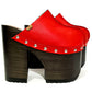 Red leather clog with super high wooden heel in vintage 70s style. Leather clog with platform and super high heel made in wood. Sizes 34 to 47. High quality leather shoes handmade by Sol Caleyo.