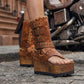 Leather biker style boots. Thong style boot. Thong sandal with wooden wedge. High-end footwear handmade by Sol Caleyo