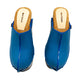 Blue Jeans Clogs sole view showing tractor rubber grip and wood platform