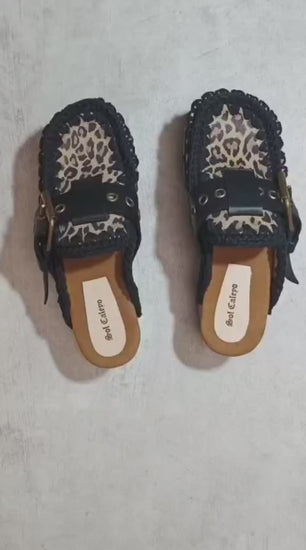 Video of the Leopard Oxford handmade leopard print wedge mule clogs by Sol Caleyo