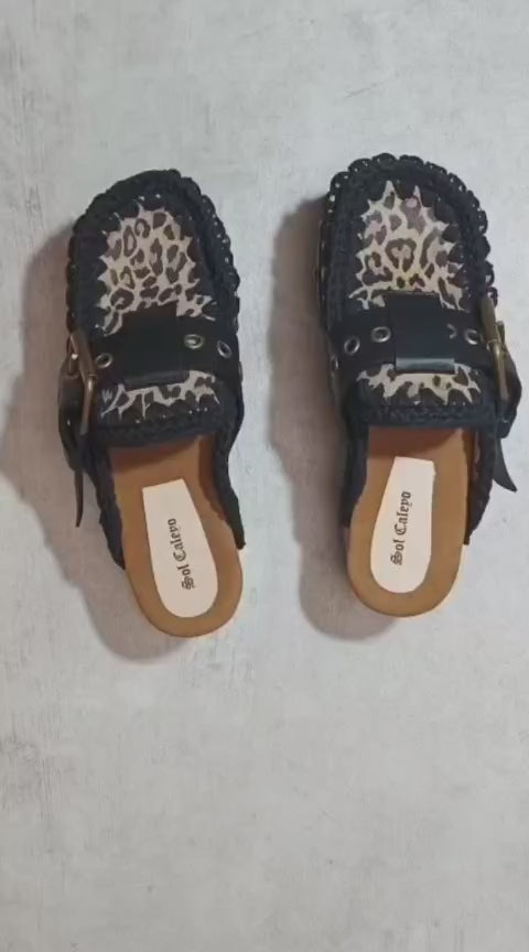 Video of the Leopard Oxford handmade leopard print wedge mule clogs by Sol Caleyo