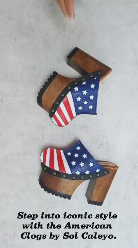 Sol Caleyo American Clogs video - Handmade USA flag leather platform shoes