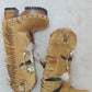 Camel suede cowboy boots. Clogs with hand-painted buffalo head, feathers, and fringes. Bohemian-style boots. High-end footwear handmade by Sol Caleyo.