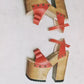 Red sandals with platform and super high heel. Platform sandals with bow. Handmade leather sandals, sizes 34 to 47. Platform sandals with wooden heel, exclusive design by Sol Caleyo.