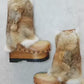 Leather and rabbit skin boots. Wooden wedge boots in clog style. Fur boots. Handmade leather boots made to order. Exclusive design by Sol Caleyo.