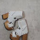 White leather boots Boho chic style. White boots with heel and wooden platform. White leather boots. High quality handmade footwear by Sol Caleyo.