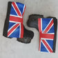Biker style leather clog boots with English flag design. Leather clog boot made entirely by hand. Sizes 34 to 47. England boots are an exclusive design by Sol Caleyo.