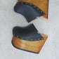 Black platform clog vintage style 70s. Super high wooden wedge, closed leather clogs, vintage style wooden wedge. Sizes 34 to 47. High quality leather shoes handmade by Sol Caleyo.