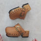 Light Brown Route 66 clogs - Handmade leather platform wooden shoes by Sol Caleyo.