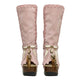 Kozani Boots Pink - Handcrafted pink suede boho boots with natural feathers and wooden platform heel.