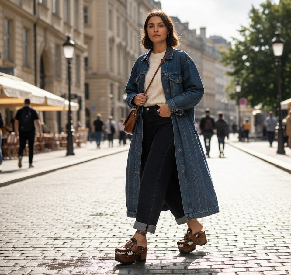 Vintage style clogs with wooden heel, cowhide leather mules with oxford style platform. Vintage style wooden heels. High-end footwear handmade by Sol Caleyo.