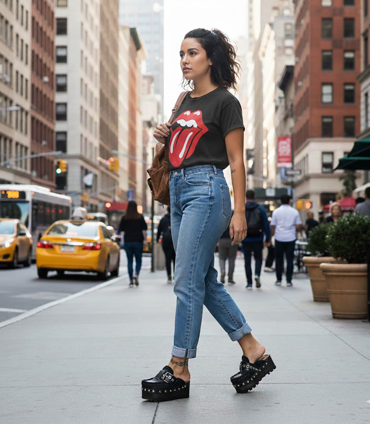 Oxford style wooden wedge clogs, black leather clogs with buckle and silver studs. High quality handmade shoes by Sol Caleyo.