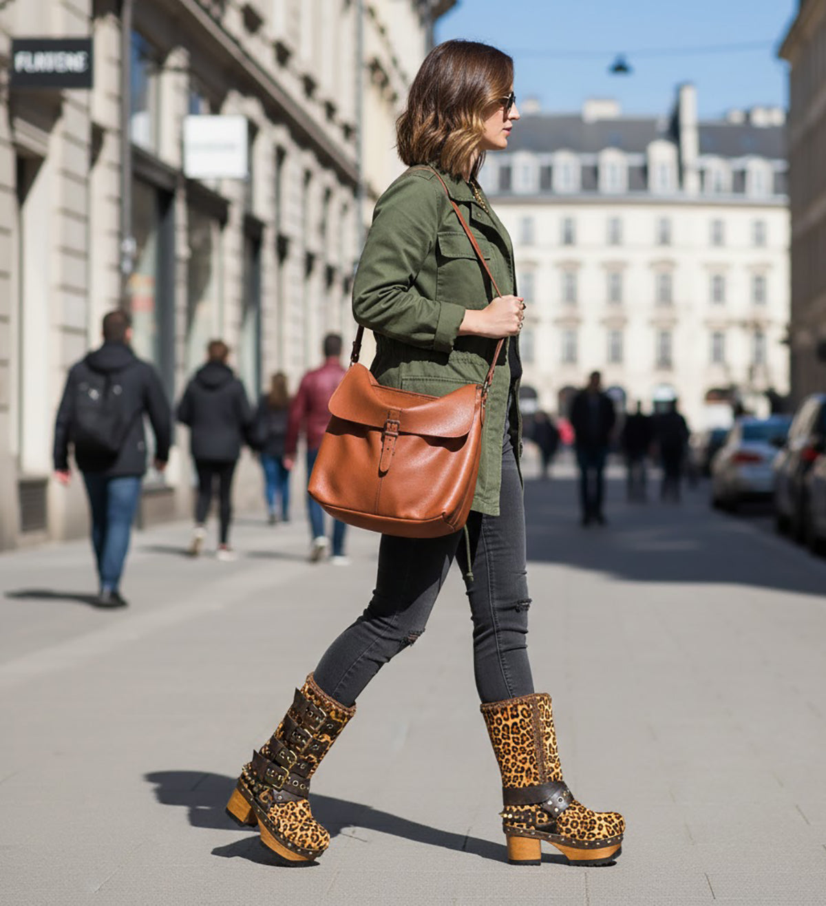 Leopard skin biker boots. Leopard skin clogs. Leopard skin buckle boots. High-end footwear handmade by Sol Caleyo