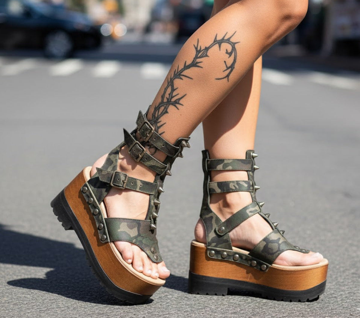 Military leather clogs flip flop style. Wooden wedge flip flop style. Flip flop style sandal with straps. Sizes 34 to 47. Handmade leather shoes of excellent quality by Sol Caleyo. 