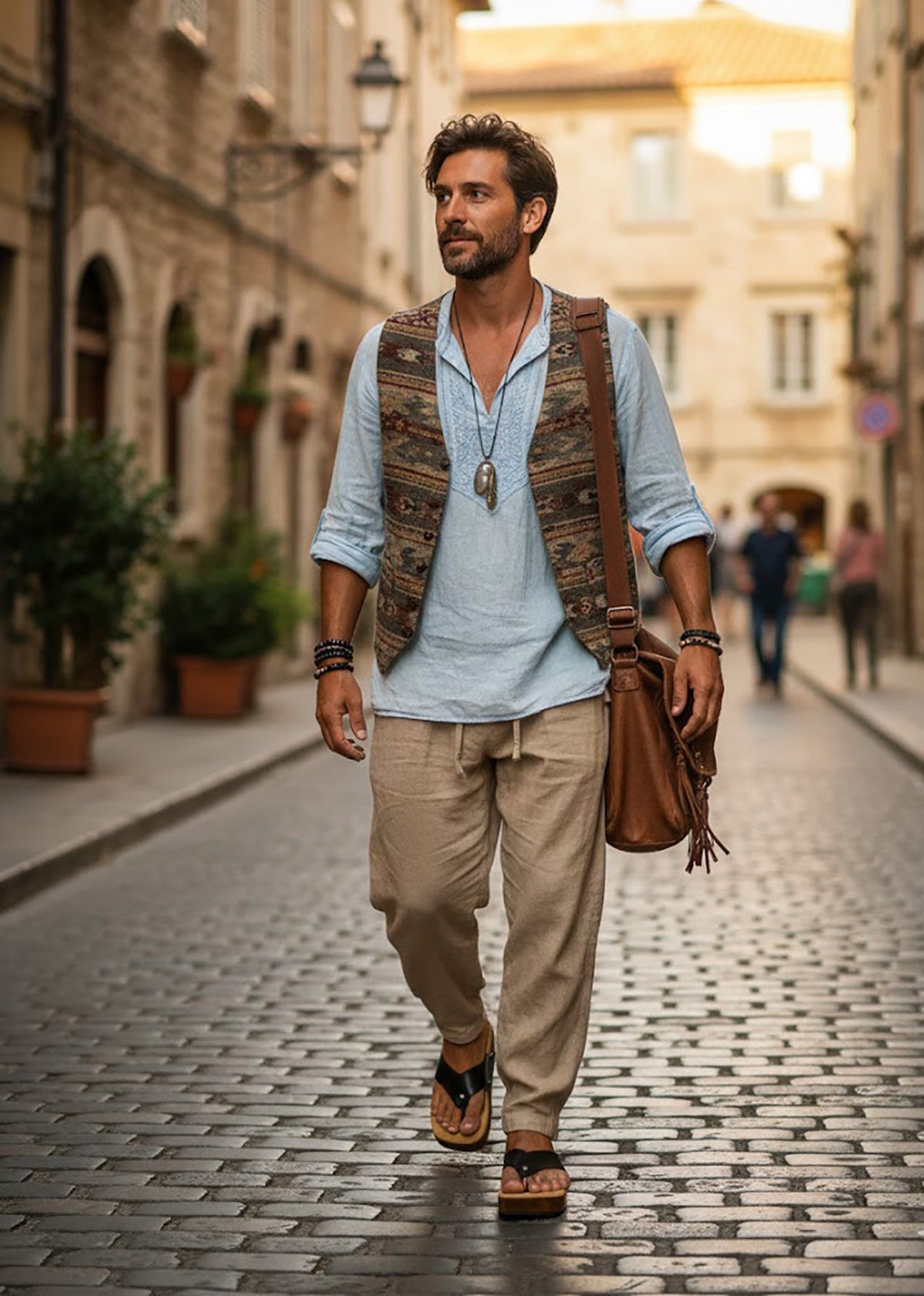 Black Flip flop leather handcrafted men’s sandals with flat wooden sole and comfortable open clog design.