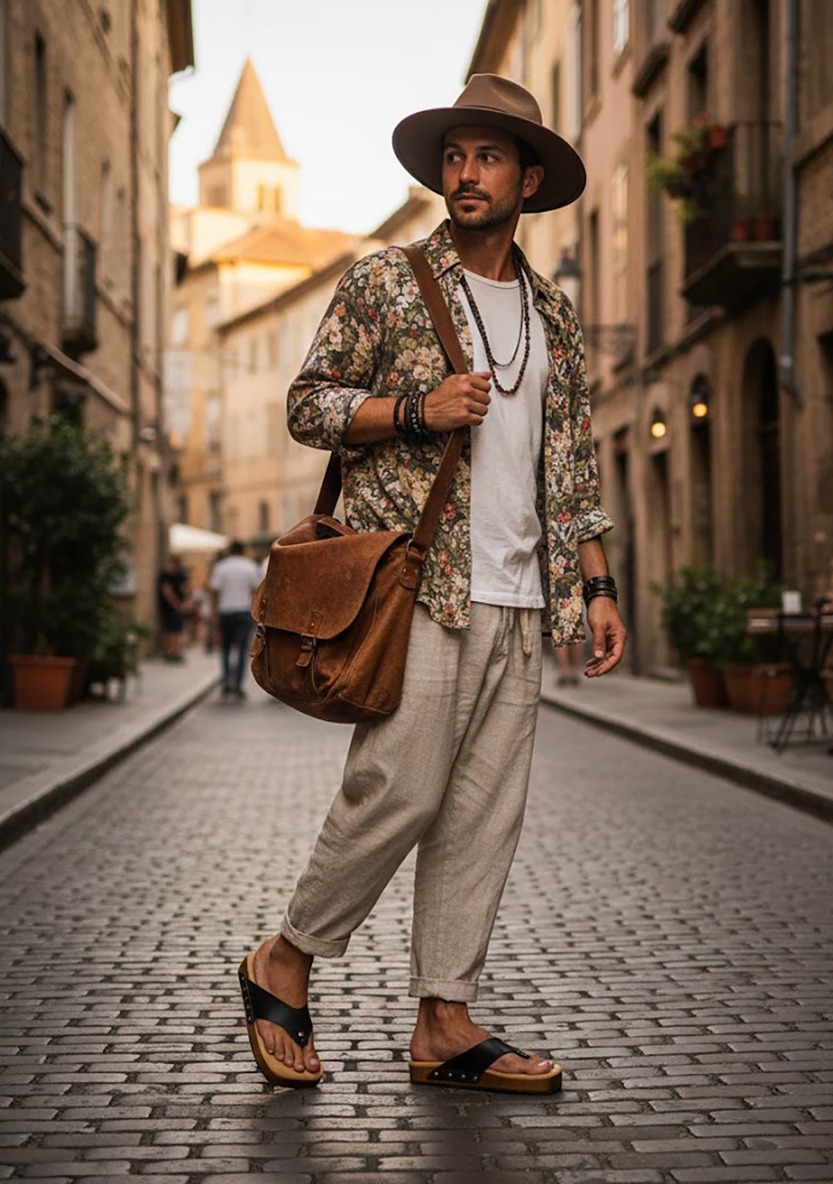 Black Flip flop leather handcrafted men’s sandals with flat wooden sole and comfortable open clog design