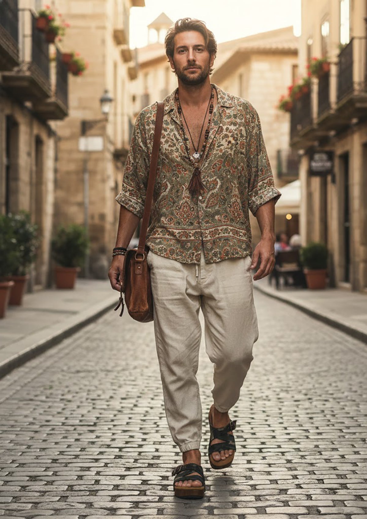 Wooden sole and black Vibram grip outsole on men’s handmade leather clog sandals.
Padded goat suede footbed inside handmade men’s leather sandals for enhanced comfort.