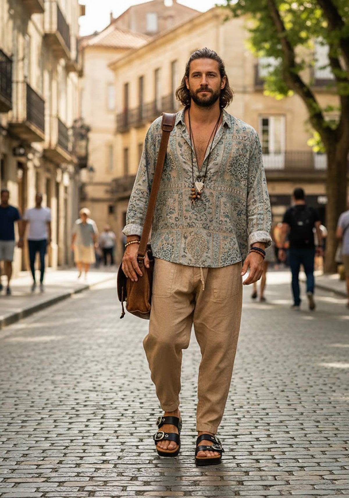 Handmade men’s black leather Birk sandals with wooden sole and black Vibram outsole by Sol Caleyo.