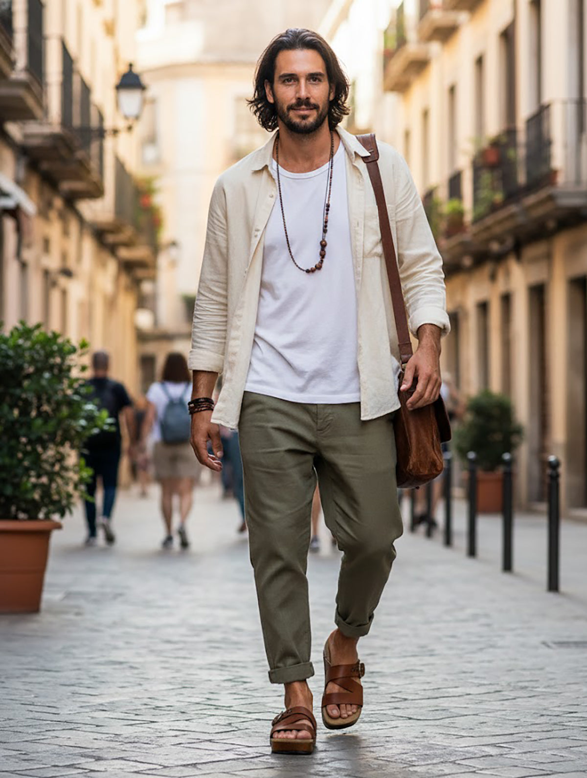 Handmade men’s brown leather Classic sandals with wooden sole and black Vibram outsole by Sol Caleyo.