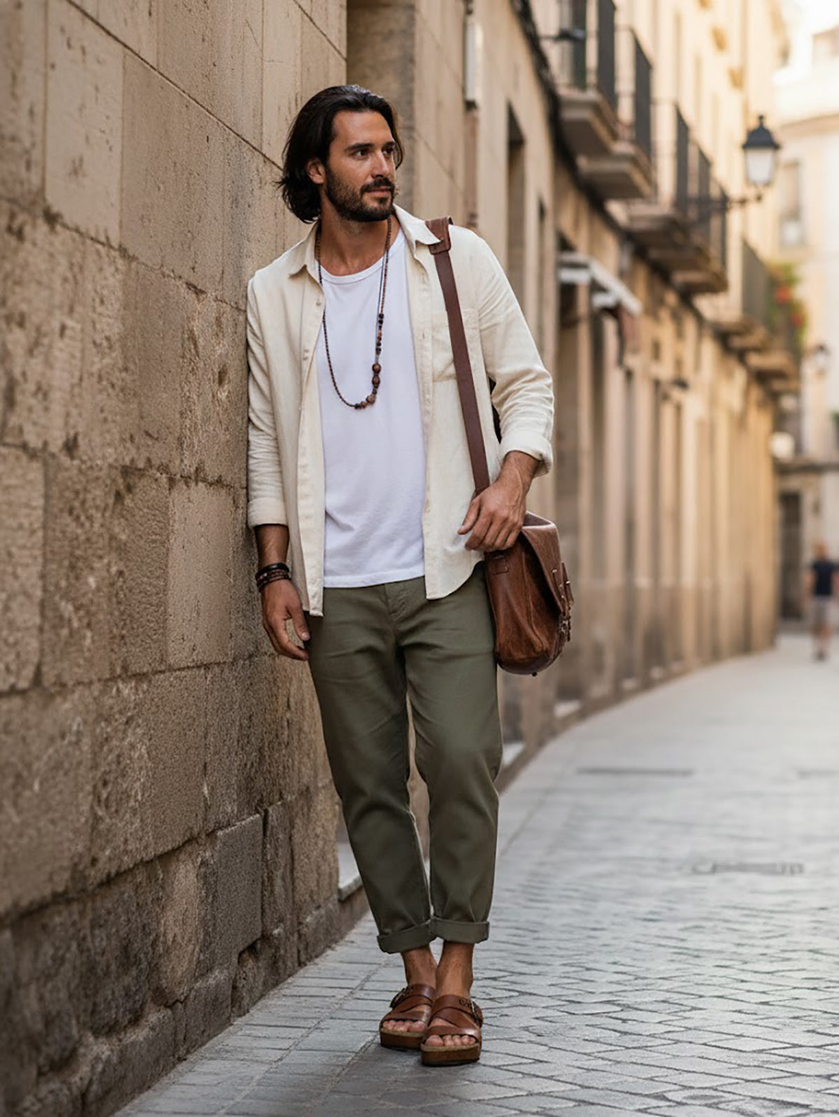 Handmade men’s brown leather Classic sandals with wooden sole and black Vibram outsole by Sol Caleyo.