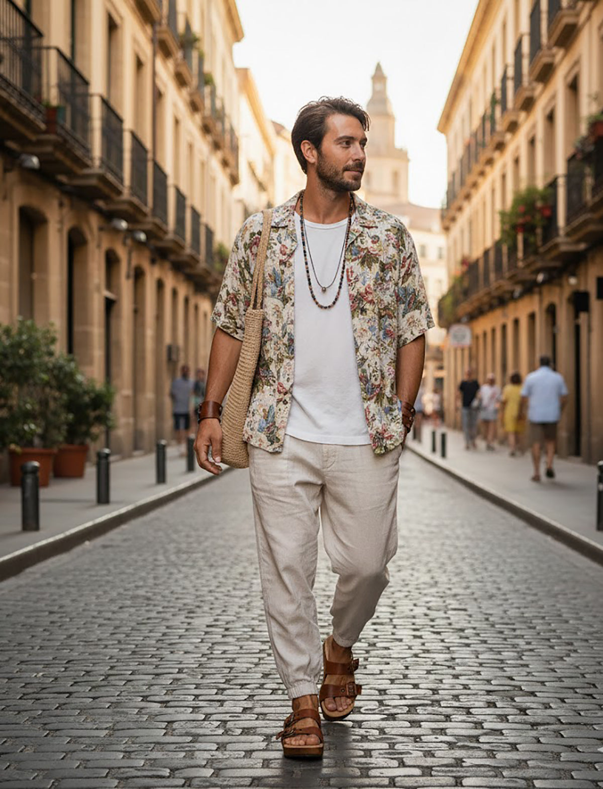 Handmade men’s brown leather Birk sandals with wooden sole and black Vibram outsole by Sol Caleyo.