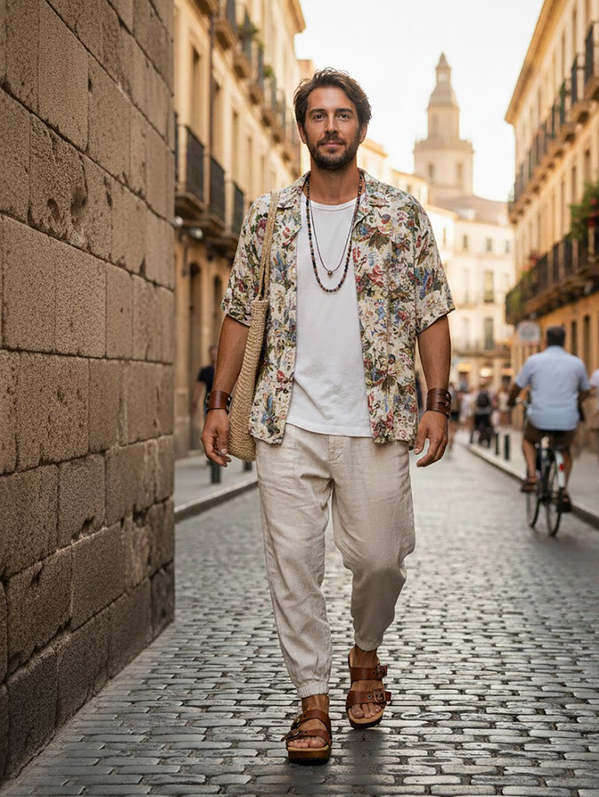Handmade men’s brown leather Birk sandals with wooden sole and black Vibram outsole by Sol Caleyo.