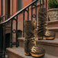 Sol Caleyo Tiger Boots - Handcrafted tiger-print suede boots with 3.5-inch wooden platform and antique gold buckle.