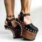 Leather platform sandals with Swarovski crystals, handmade to order in EU sizes 33 to 47