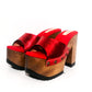 Red leather peep toe sandal. Platform sandal with super high wooden heel. Clog sandal 70's style. Sizes 34 to 47. High quality handmade leather shoes by sol Caleyo. Sustainable fashion.