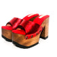 Red leather peep toe sandal. Platform sandal with super high wooden heel. Clog sandal 70's style. Sizes 34 to 47. High quality handmade leather shoes by sol Caleyo. Sustainable fashion.