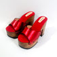 Red leather peep toe sandal. Platform sandal with super high wooden heel. Clog sandal 70's style. Sizes 34 to 47. High quality handmade leather shoes by sol Caleyo. Sustainable fashion.