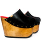 Black platform clog vintage style 70s. Super high wooden wedge, closed leather clogs, vintage style wooden wedge. Sizes 34 to 47. High quality leather shoes handmade by Sol Caleyo.