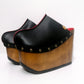 Black platform clog vintage style 70s. Super high wooden wedge, closed leather clogs, vintage style wooden wedge. Sizes 34 to 47. High quality leather shoes handmade by Sol Caleyo.