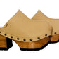 Sand beige leather clogs with wooden platform and high heel. Vintage 70s style wooden clogs. Handmade leather clogs, sizes 34 to 47. Exclusive design by Sol Caleyo.